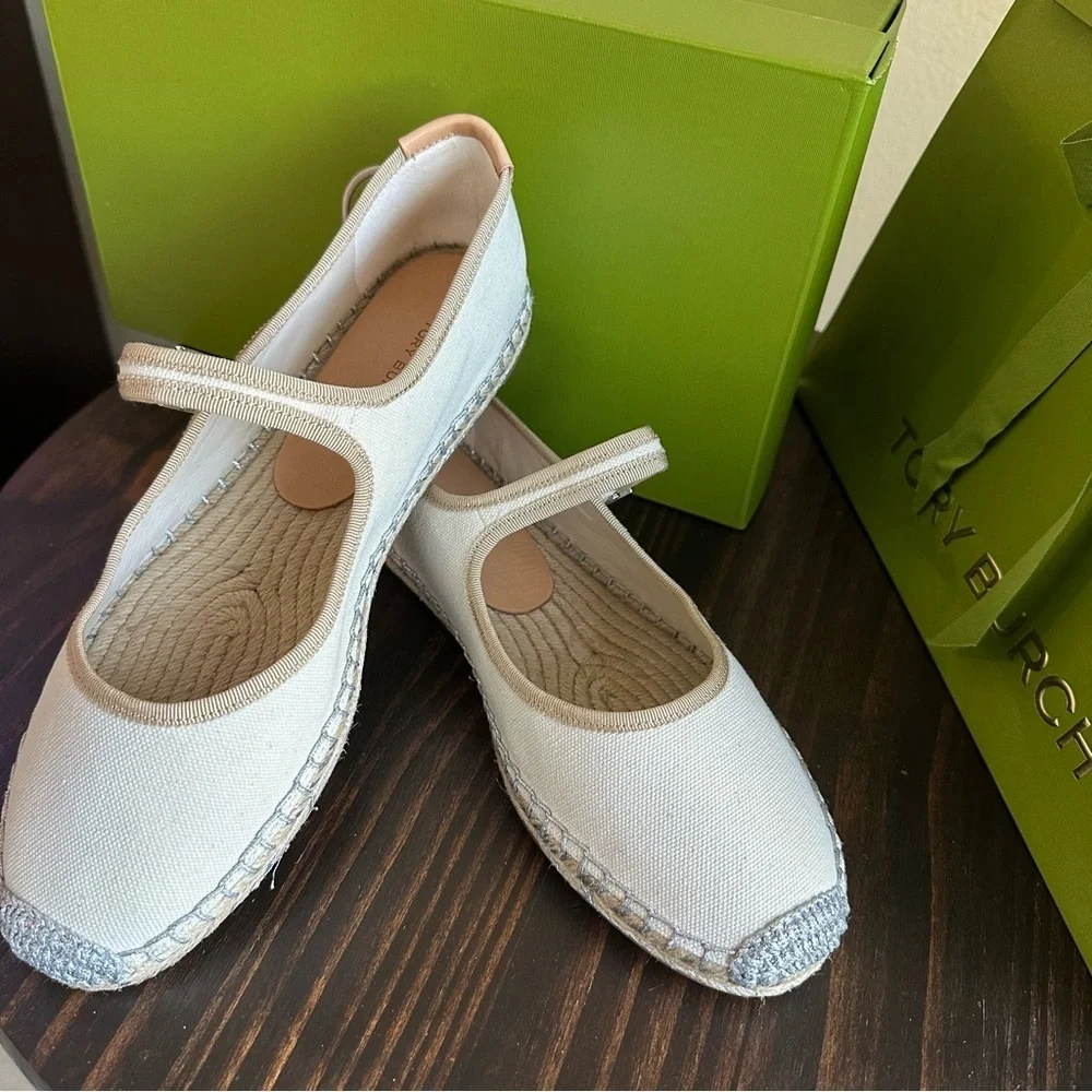 Tory Burch Cream Espadrille Mary flats